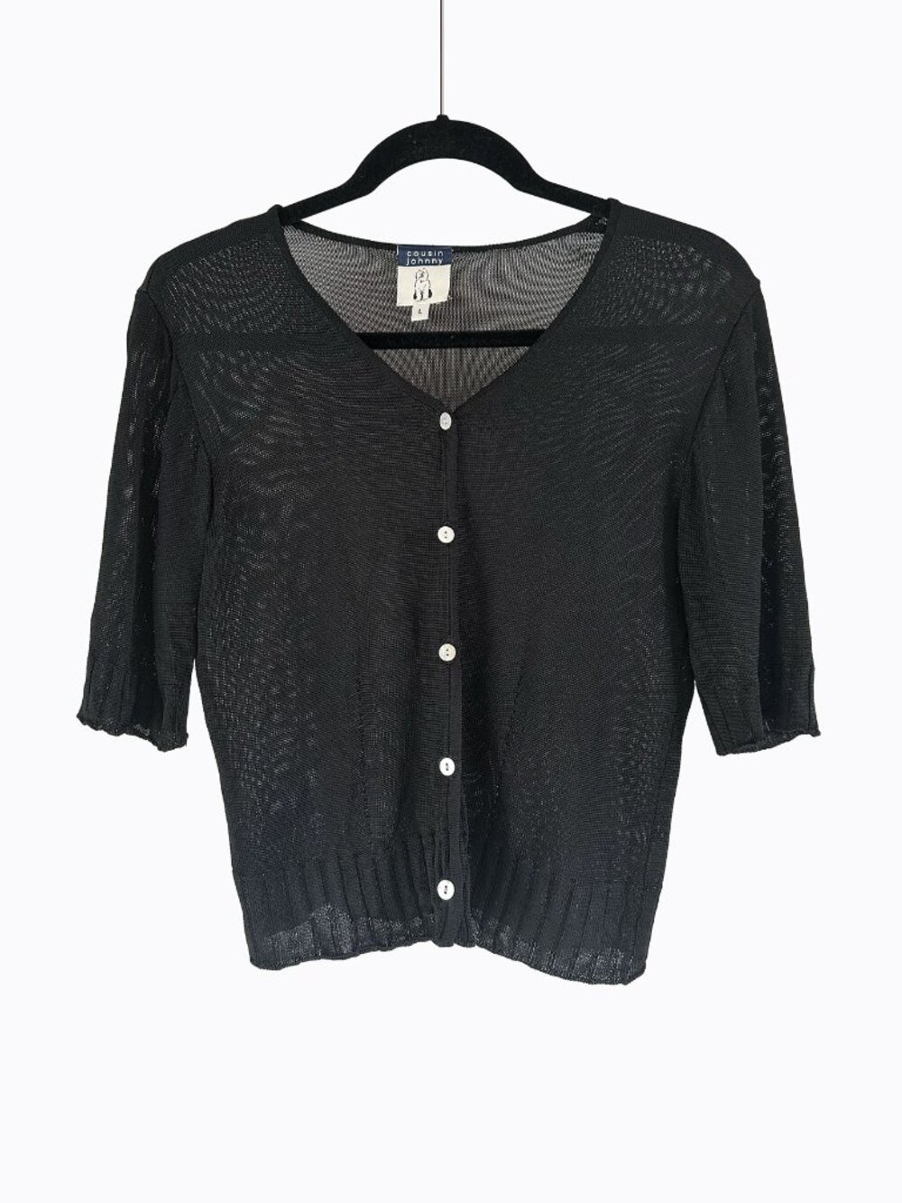 Vtg Cousin Johnny Anthropologie Black Cropped Cardigan S Y2K Sheer Knit Top USA